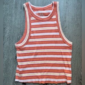 Aerie Ribbed Striped Cropped Tank Top Orange Pink White Size S